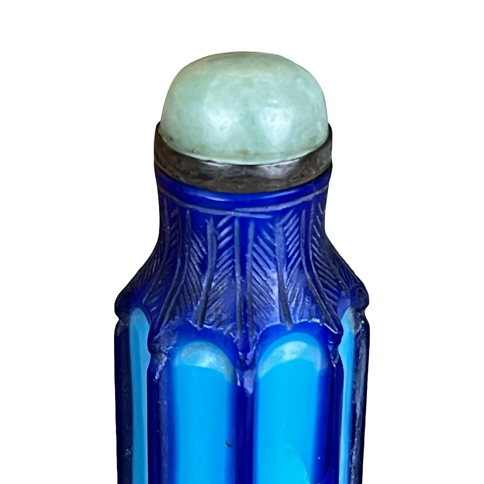 Thumbnail: Rare Turquoise Glass Dark Blue Enameled Snuff Bottle with…