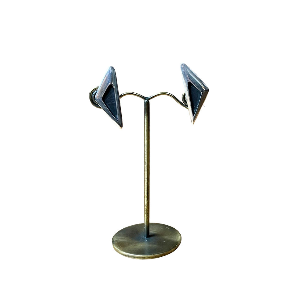 Thumbnail: Art Deco Sterling Silver and Onyx Triangle Screw Back Earrings