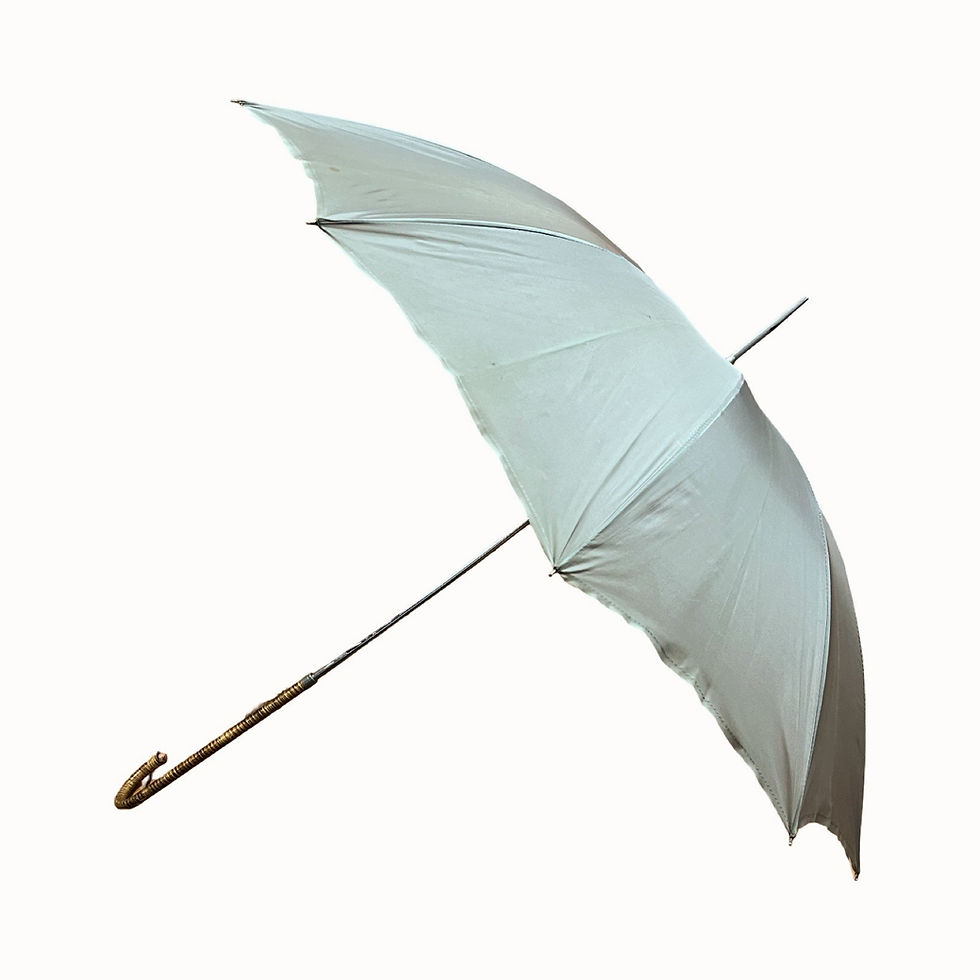 Thumbnail: Vintage Rattan Handled Gray Umbrella Made in Italy for City of Paris