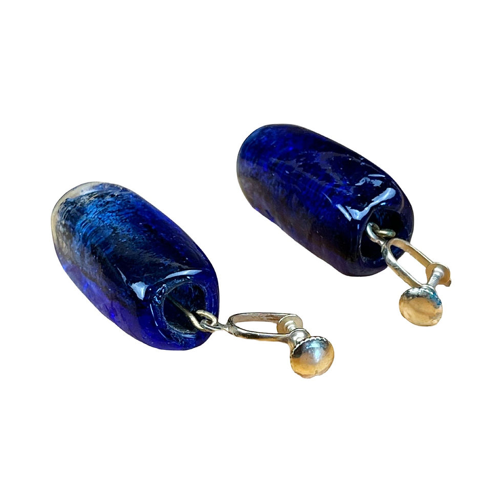 Thumbnail: Vintage Dark Blue Dichroic Glass Drop Screw Back Earrings