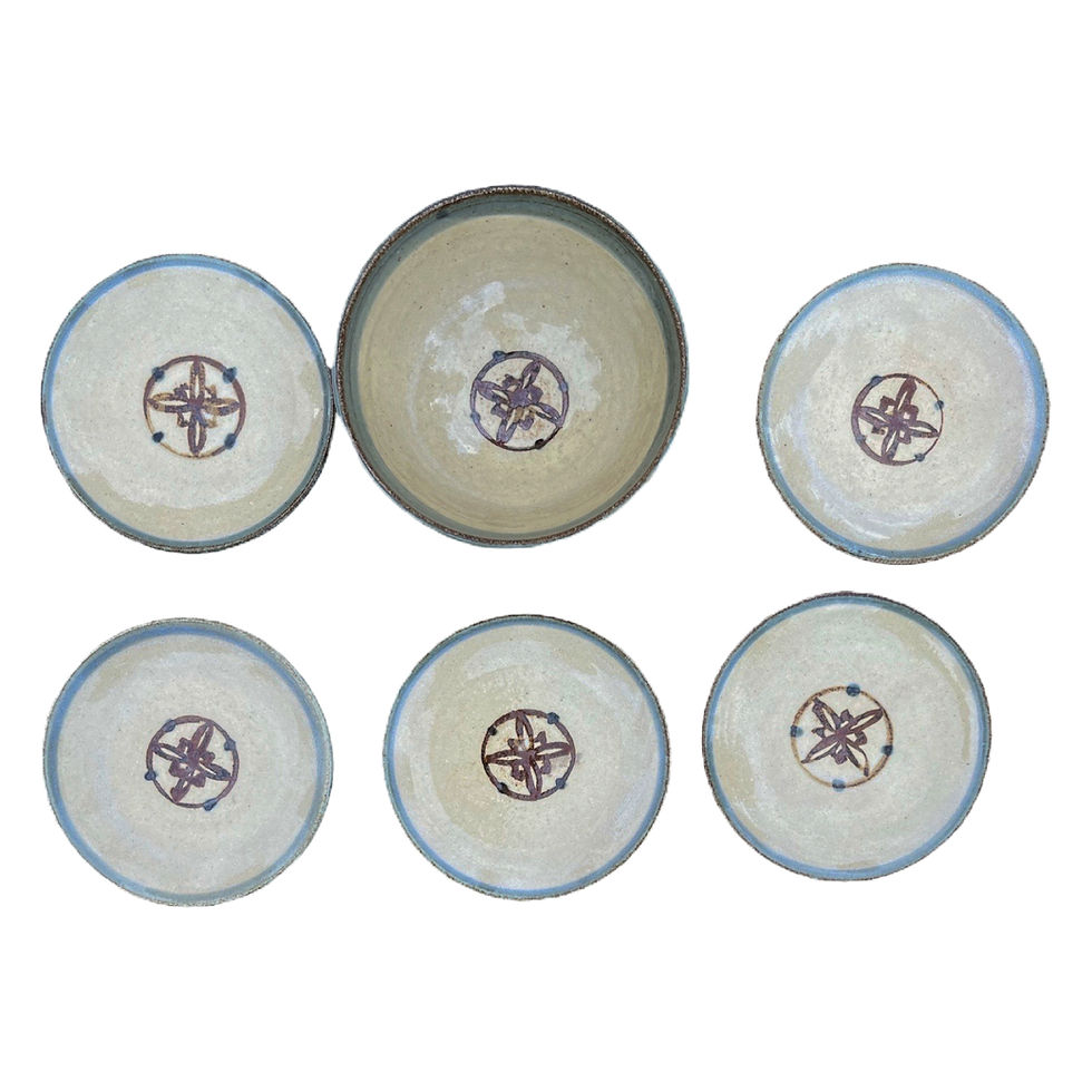 Thumbnail: Vintage Japanese-Inspired Snack Bowl and Personal Platters (Set of 6)