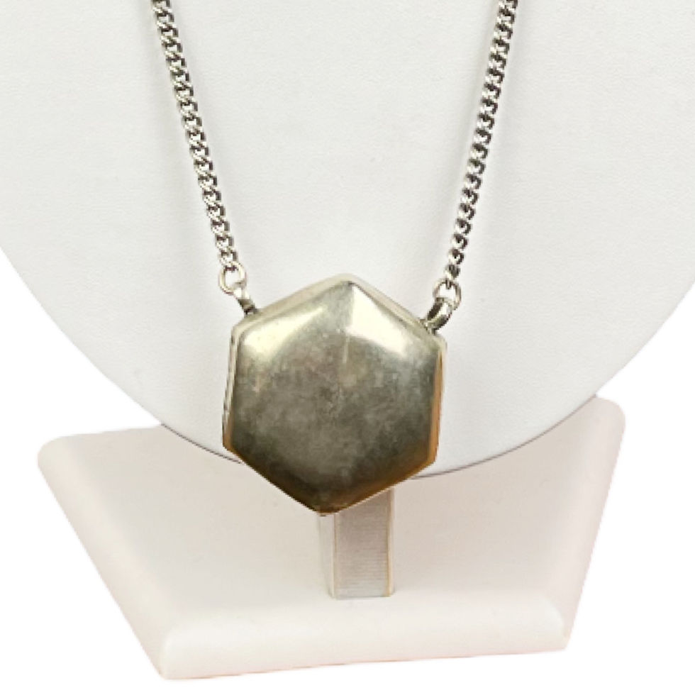 Thumbnail: Antique Silver Tone Hexagonal Pill Box Pendant & Necklace, 1910s, 30”