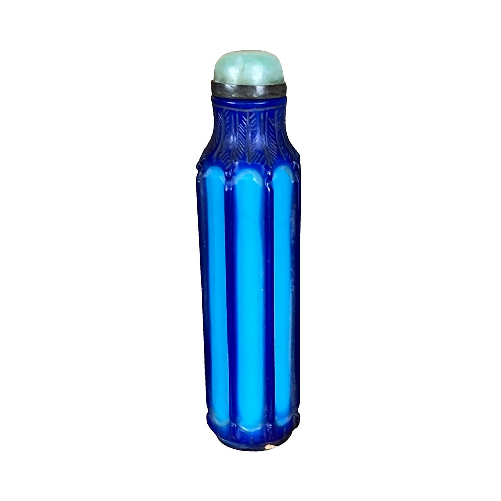 Thumbnail: Rare Turquoise Glass Dark Blue Enameled Snuff Bottle with…