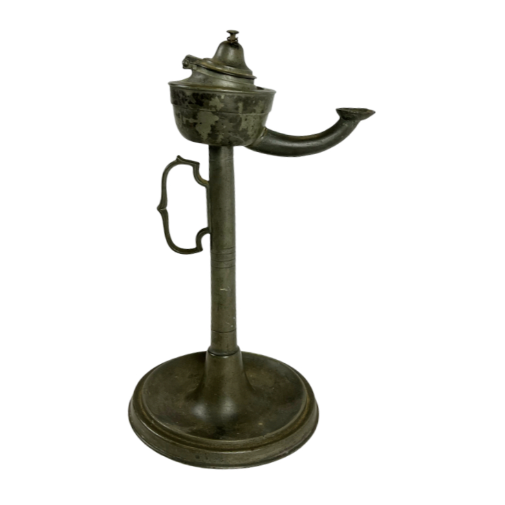 Thumbnail: Antique Pewter Whale Oil Lamp with Maker’s Mark (1800s)