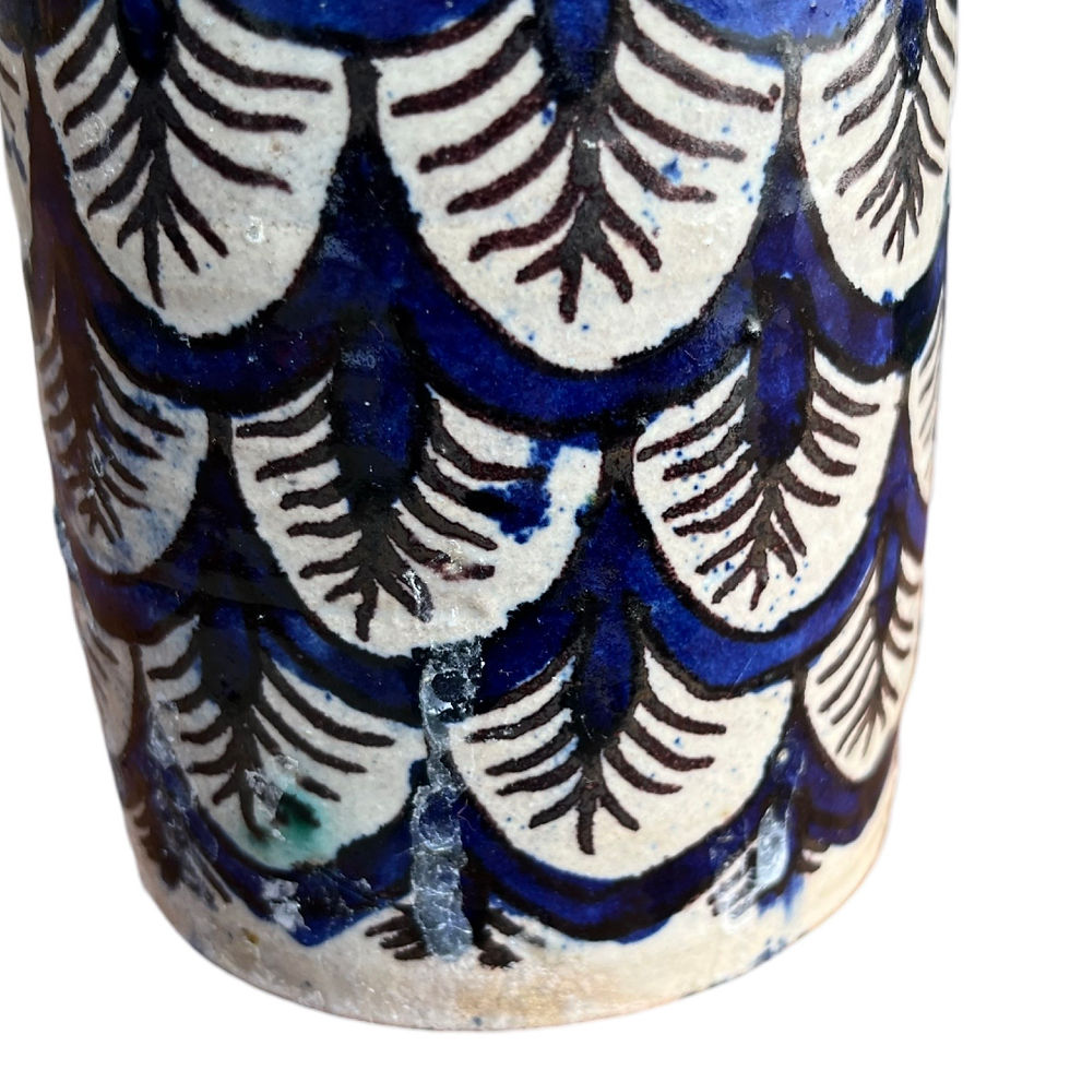 Thumbnail: Dark Blue and Cream Hand Designed Vase 6.5" Tall