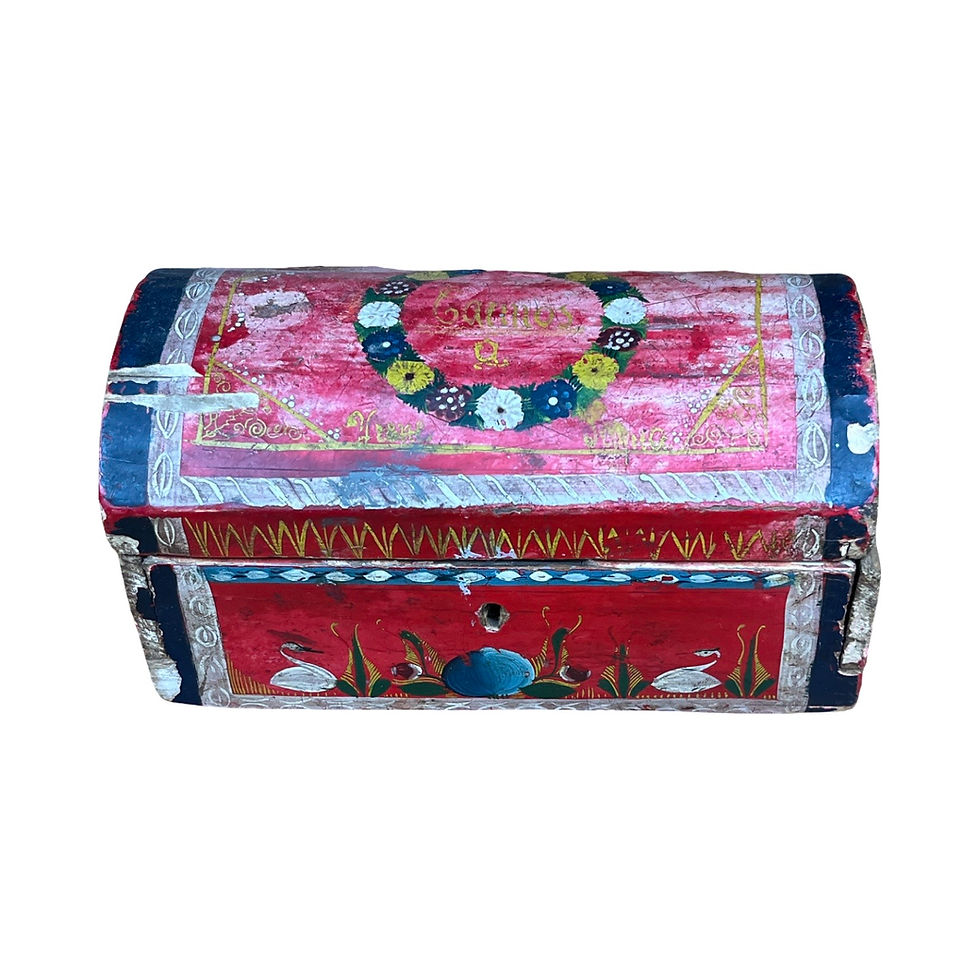 Thumbnail: Mexican Olinala Hand Painted Lacquered Jewelry/Trinket Box (Distressed)