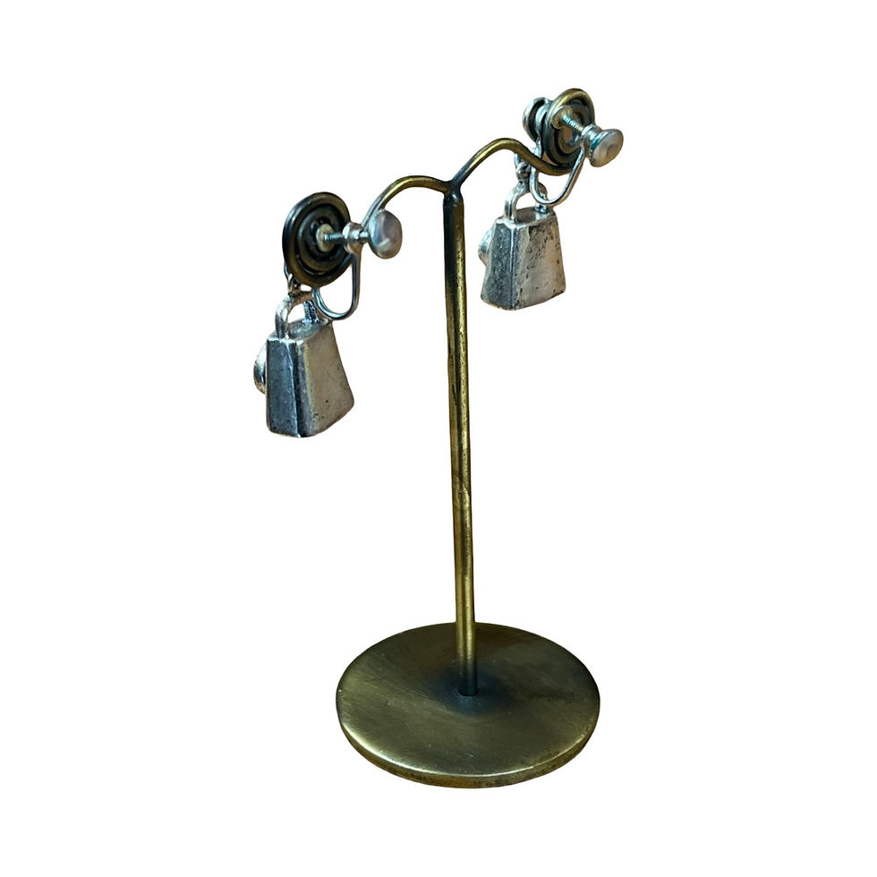 Thumbnail: Unmarked Silver and Turquoise Navajo Cow Bell Screw Back Earrings