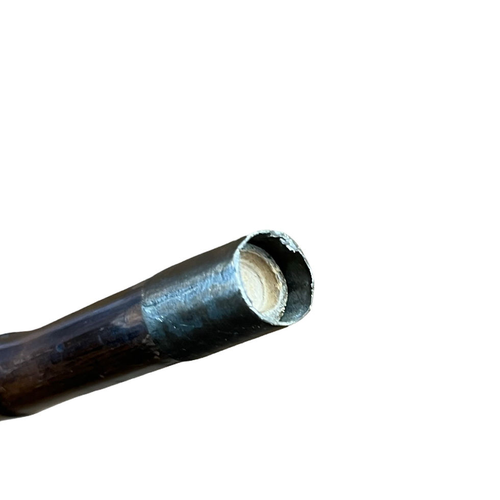 Thumbnail: Antique Chinese Bamboo Repoussé Silver Capped Walking Stick, 3’ Tall
