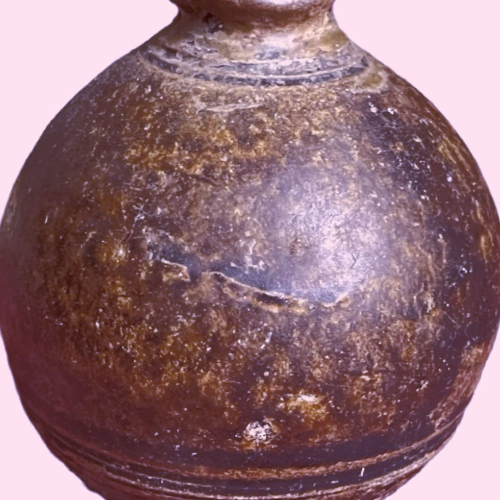 Thumbnail: Small Dark Brown Underfired Jar/Vase, 3 1/4” Tall