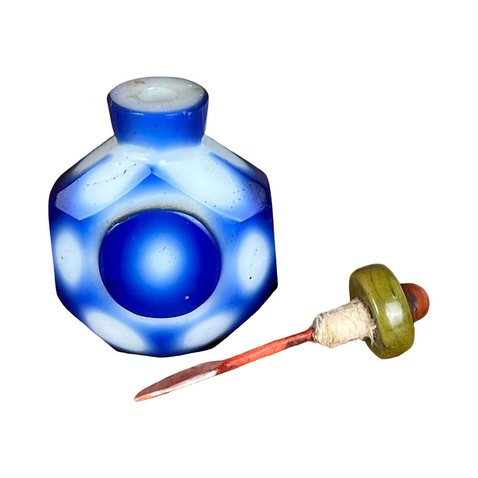 Thumbnail: Cobalt Blue and White Patterned Snuff Bottle with Coral Stopper