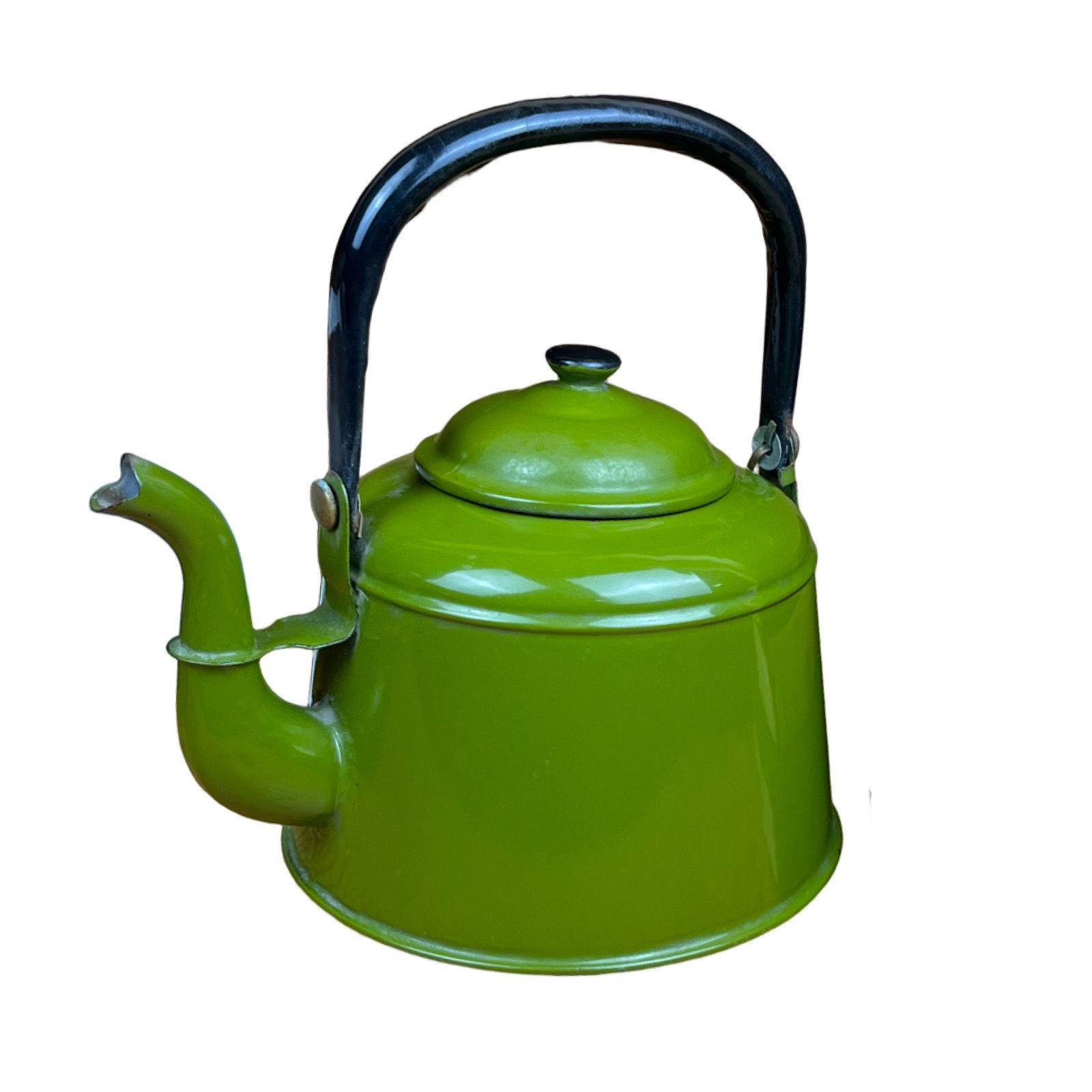 Vintage Avocado Green Metal Tea Pot Accent Piece (Decorative Only)
