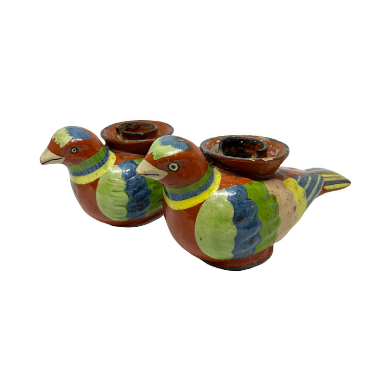 Thumbnail: Rare Vintage Mexican Ceramic Bird Candlesticks Set