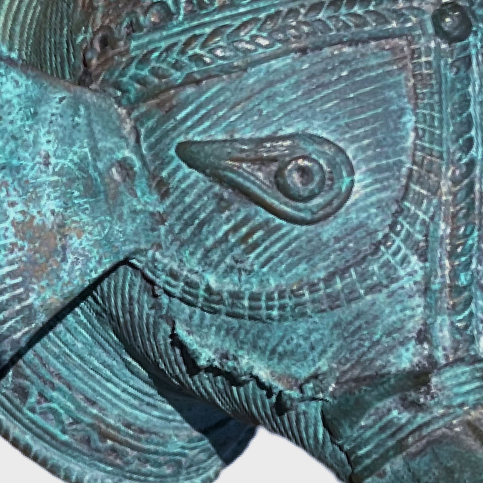 Thumbnail: Antique Indian Tribal Art Blue-Green Brass Elephant Head Wall Hanging