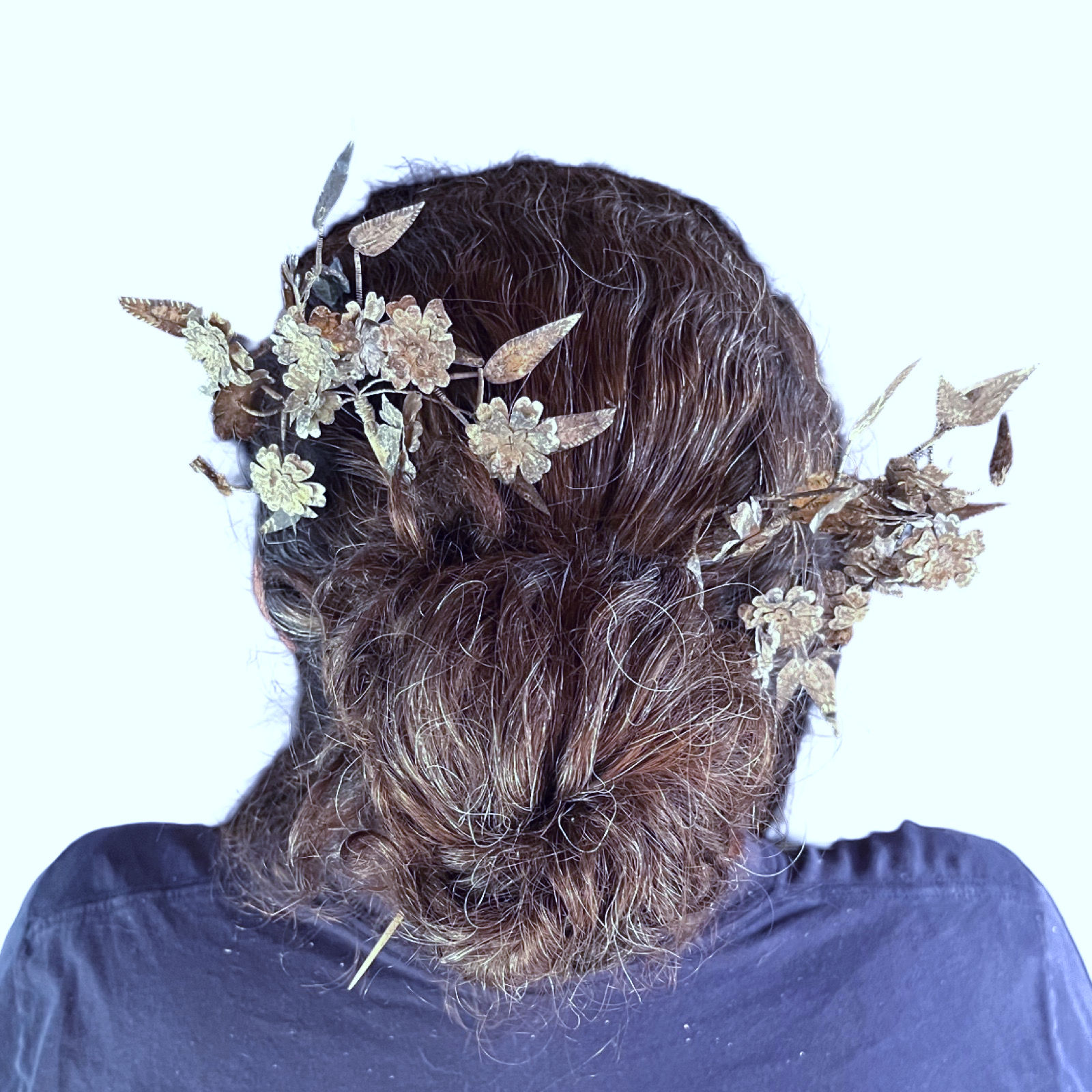 Antique Javanese Tusuk Konde Quivering Hair Pins: Silver Tone Flowers (Set of 2)