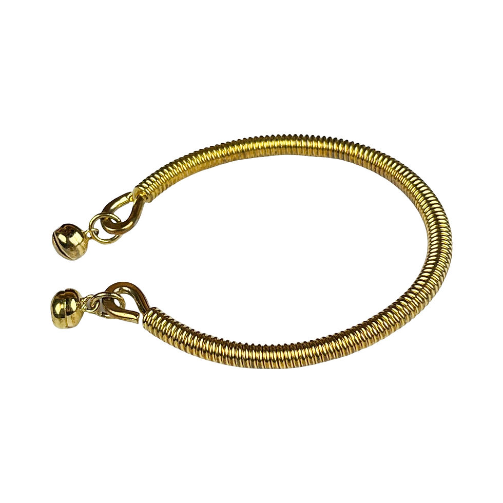 Thumbnail: Gold Tone Flexible Coil Cuff with Empty Bells on Ends 7.5”