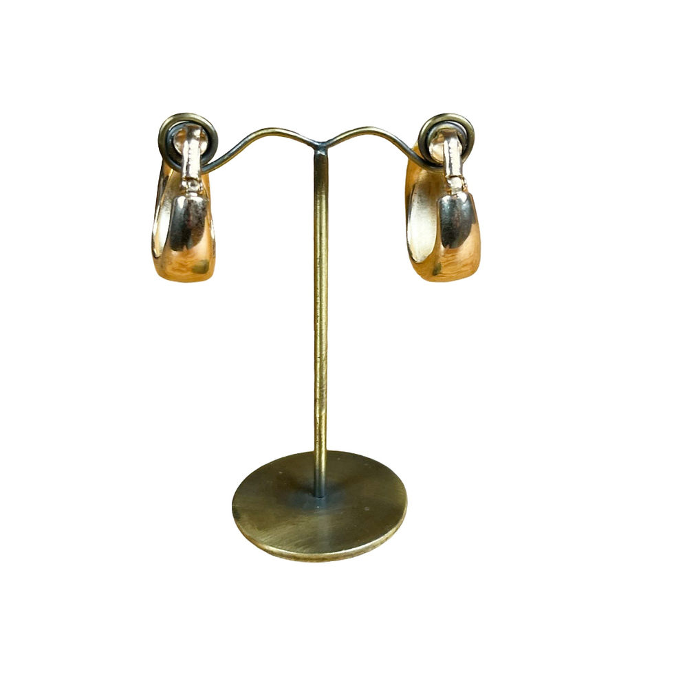 Thumbnail: Vintage Napier Gold Tone Scooped Hoop Clip On Earrings