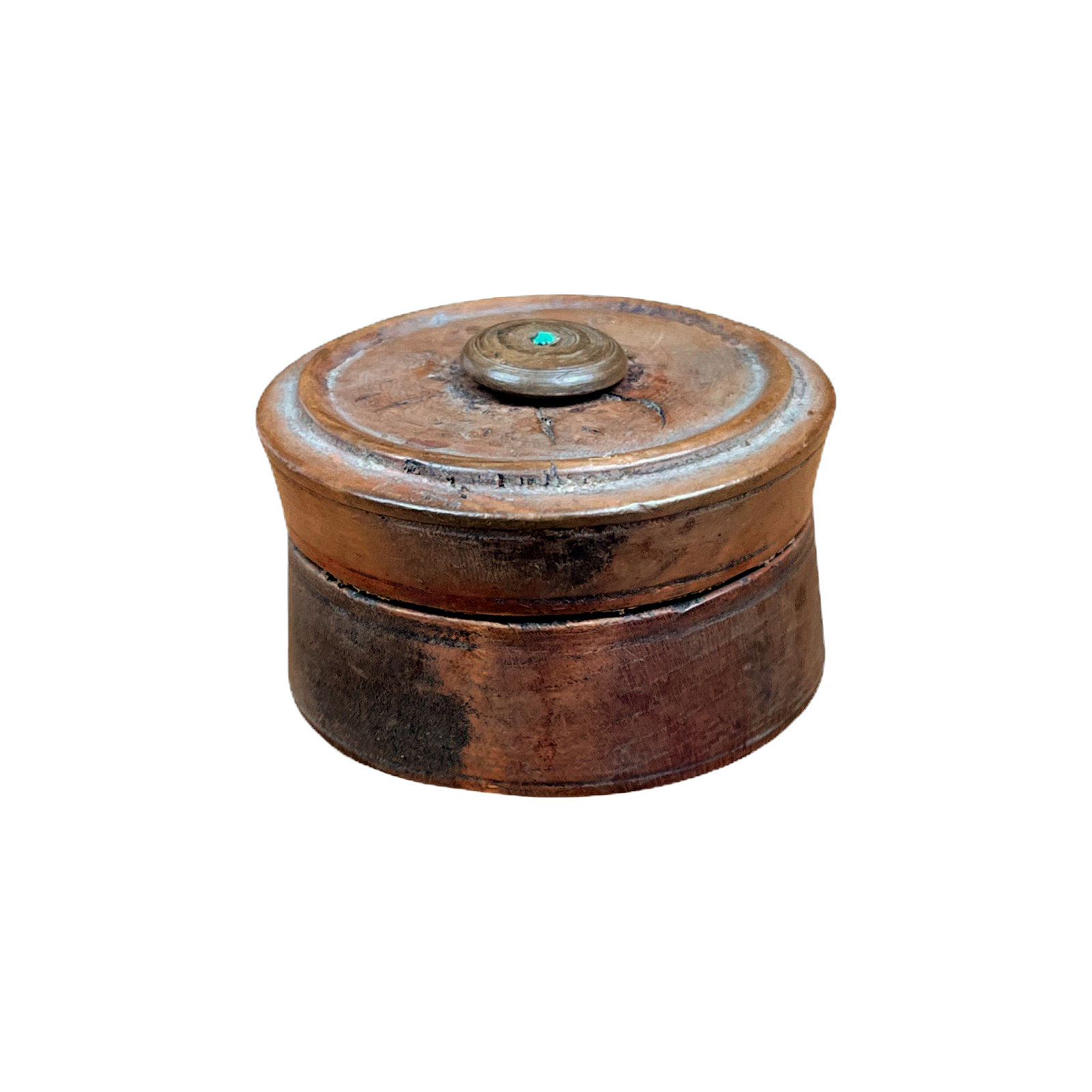 Nepali Tika Puja / Pooja Powder Box with Inlaid Turquoise Chip