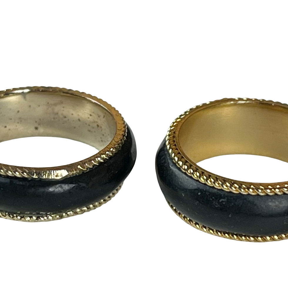 Thumbnail: Black Enamel or Wood and Brass Rings (Set of 2), Sizes 5-5.75