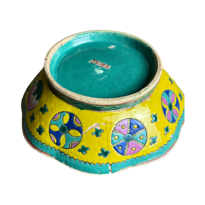 Thumbnail: Antique Chinese Scalloped Nyonya Bowl with Colorful Symbols