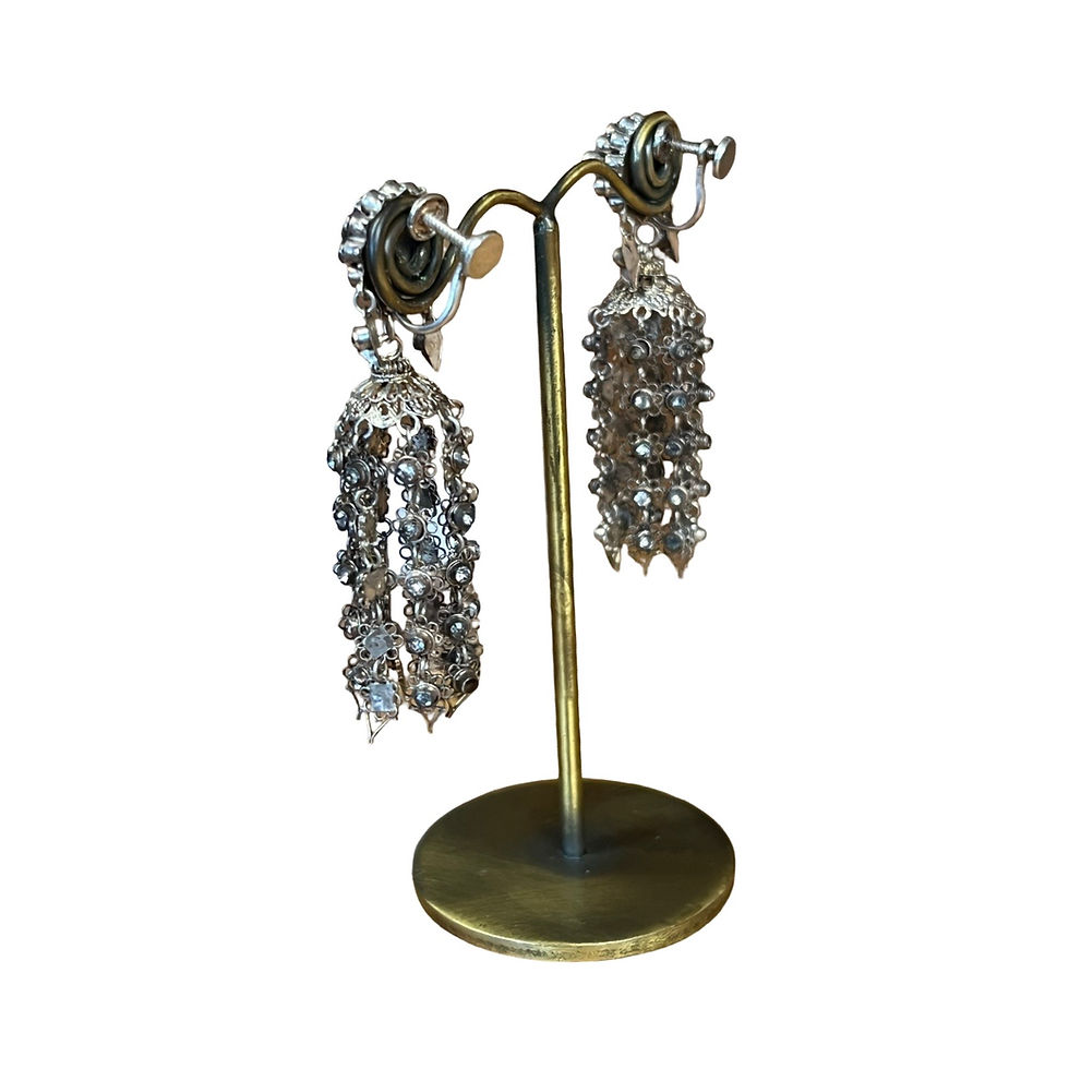 Thumbnail: Vintage Thai Silver Filigree with Cut Glass Dangling Screw Back Earrings