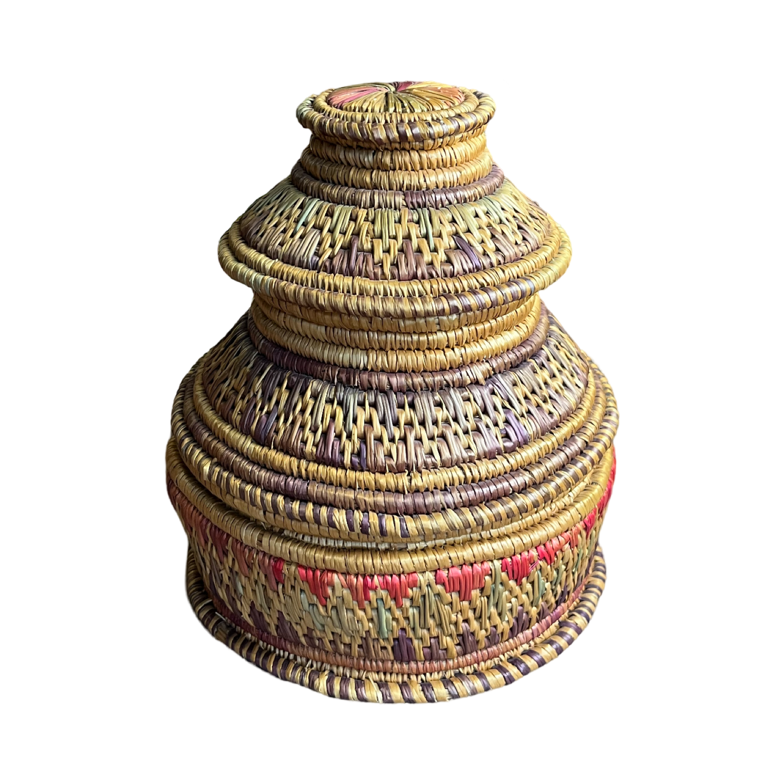 Coiled Reed Woven Basket (Muted Tones) 8" Tall