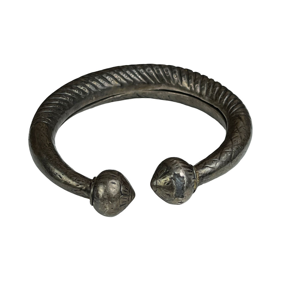Thumbnail: Rattanakosin Era Unmarked Silver Cuff with Lotus End Caps, ‘Debris’ Inside 7.5”