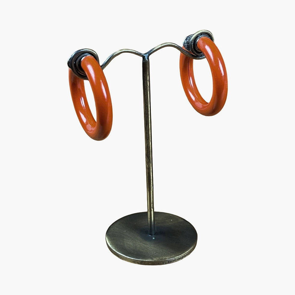Thumbnail: Vintage Rust Orange Spring Loaded Orange Hoop Earrings