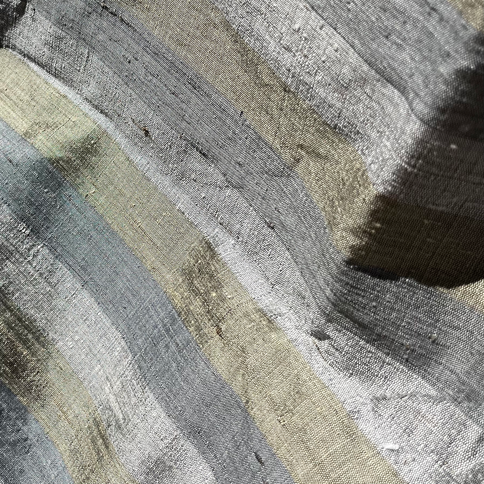 Thumbnail: TS 039 5 yards of Raw Thai Silk (Gold, Silver, Blue-Gray Stripes)