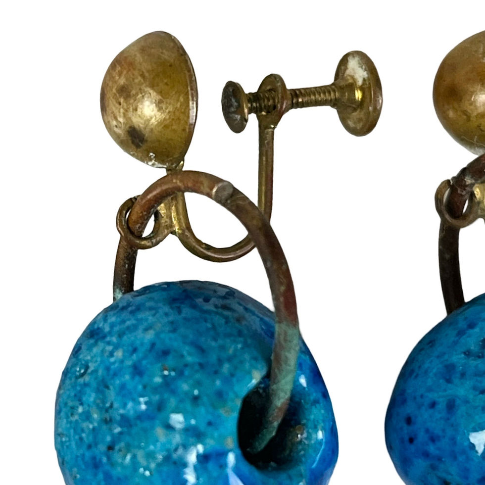 Thumbnail: Vintage Persian Blue Donkey Bead Screw Back Earrings / Size M (For Restringing)