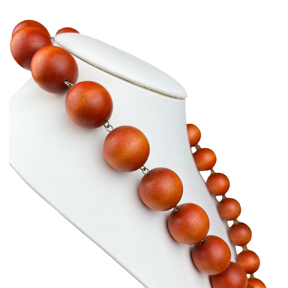 Thumbnail: Large Chunky Orange Hued Wood Bead Necklace (Missing Clasp) 29”