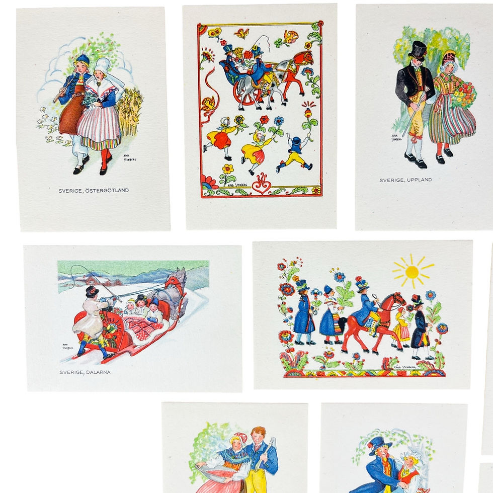 Thumbnail: Rare 12 Card Set Aina Stenberg for Eskil Holm Swedish Trad. Dress Miniatures