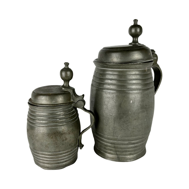 Thumbnail: Antique German Pewter Beer Steins (Set of 2)