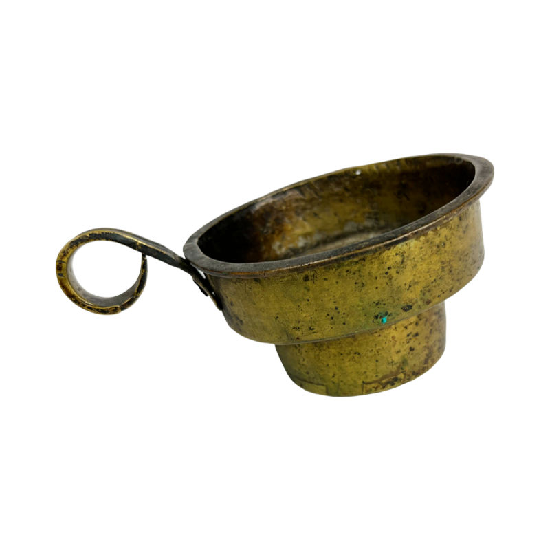Thumbnail: Tibetan Heavy Brass Butter Tea Strainer with Curved Finger Loop Handle
