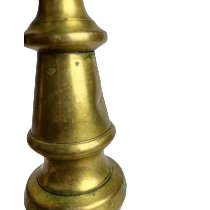 Thumbnail: 10 5/8” Well-Loved Old Brass Candlesticks (1800s)