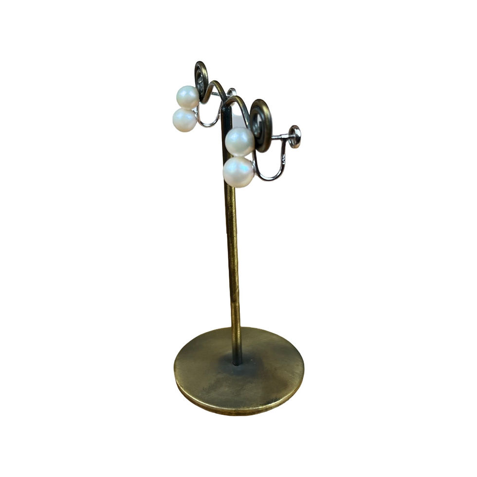 Thumbnail: Vintage Double Pearl Screw Back Earrings, c 1950s