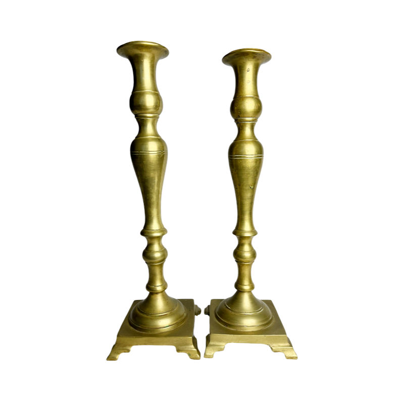 Thumbnail: 17.5” Tall Heavy Brass Two Part Candlesticks
