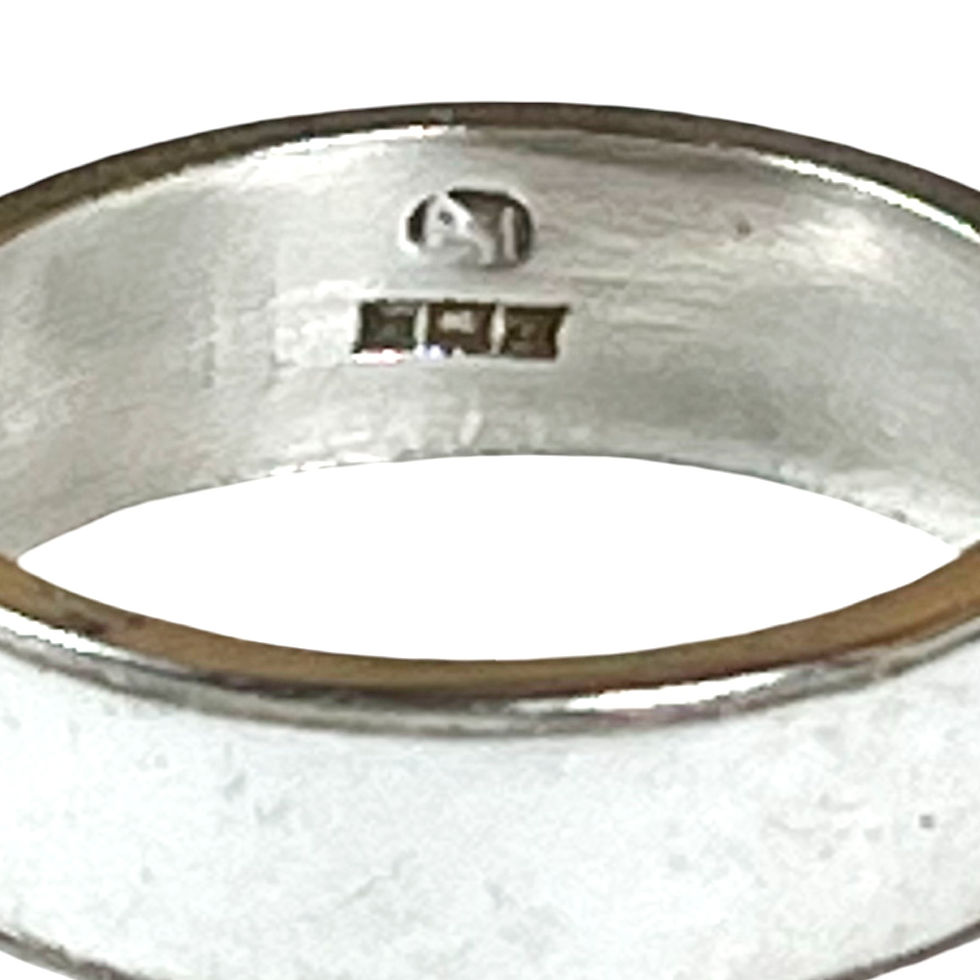 Thumbnail: Vintage Silver Band with White Resin or Stone, Size 5.5