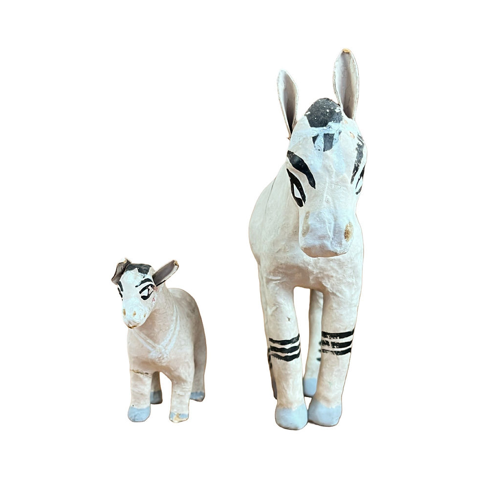 Thumbnail: Vintage Celaya Mexican Folk Art Paper Mache White Burro Pair, mid 1900s