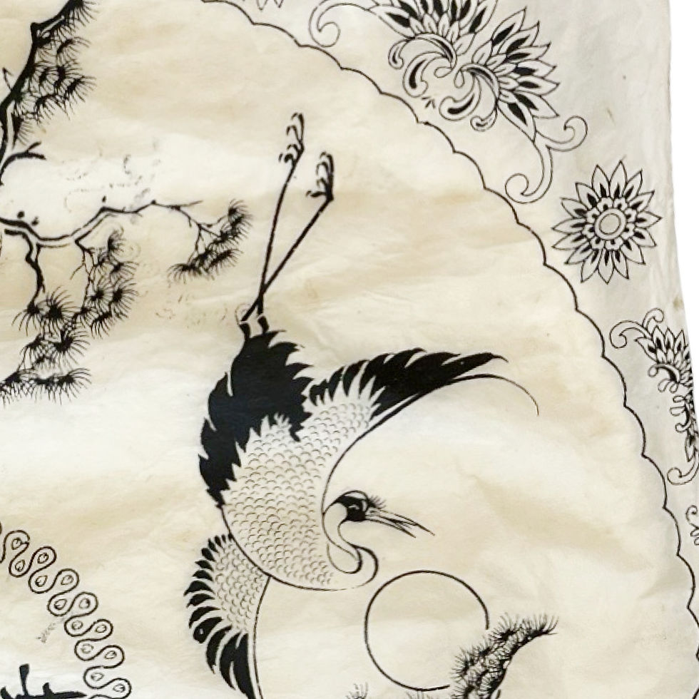 Thumbnail: Wagasa Wagara Washi Print: Cranes & Pine Trees with Blessings (38.5”x 32.25")