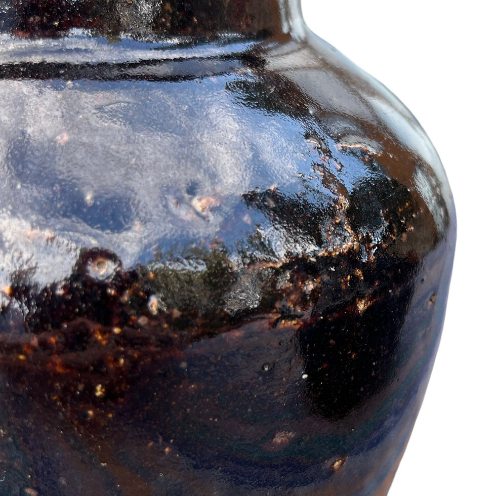 Thumbnail: Dark Brown, Glazed Asian Vases (Set of 2), 5 1/8" + 4 1/8" Tall