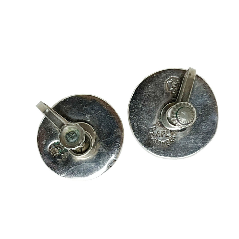 Thumbnail: Vintage Mexican Concave Sterling Silver Button Screw Back Earrings