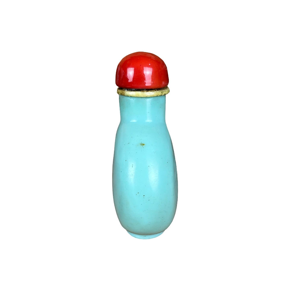Thumbnail: Turquoise Glass Bottle with Red Coral, Bone, and Wood Stopper