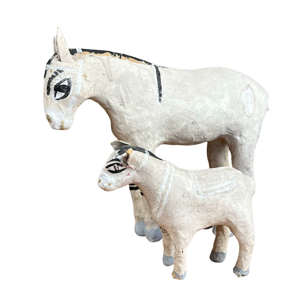 Thumbnail: Vintage Celaya Mexican Folk Art Paper Mache White Burro Pair, mid 1900s