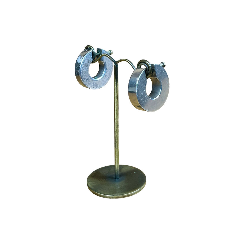 Thumbnail: Well-Loved Silver Tone Thick Hoop Screw Back Earrings