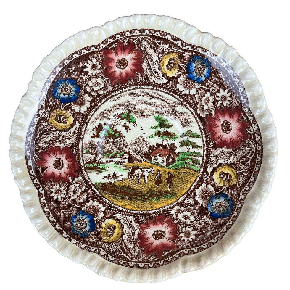 Thumbnail: Royal Cauldon ‘Native’ Brown Multicolor Cup and Saucer (Set of 4)