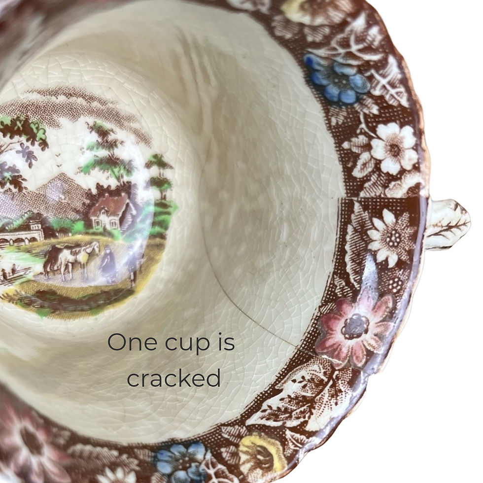 Thumbnail: Royal Cauldon ‘Native’ Brown Multicolor Cup and Saucer (Set of 4)