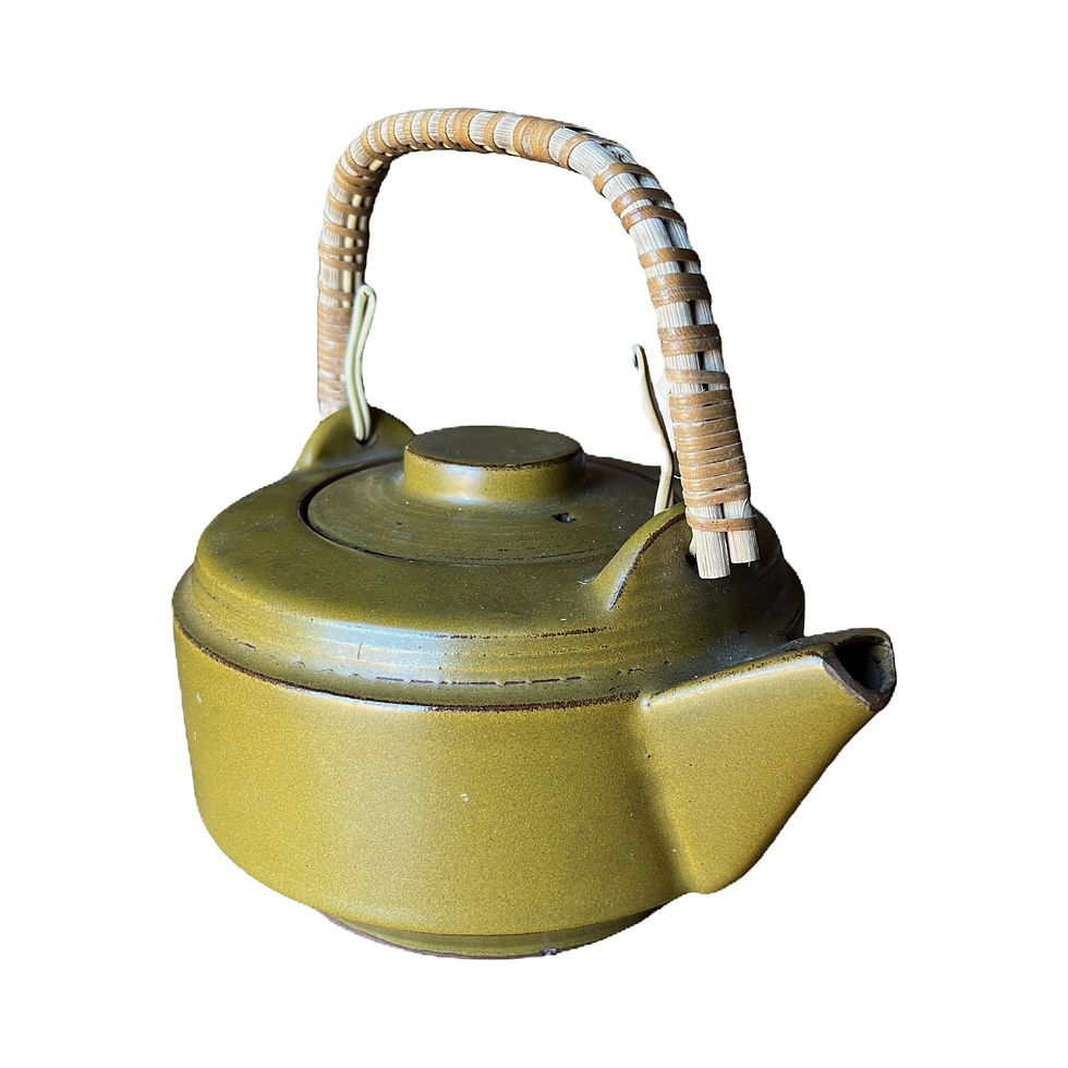 Thumbnail: Vintage Olive Japanese Teapot with Rattan, 4 1/4” TallHandle