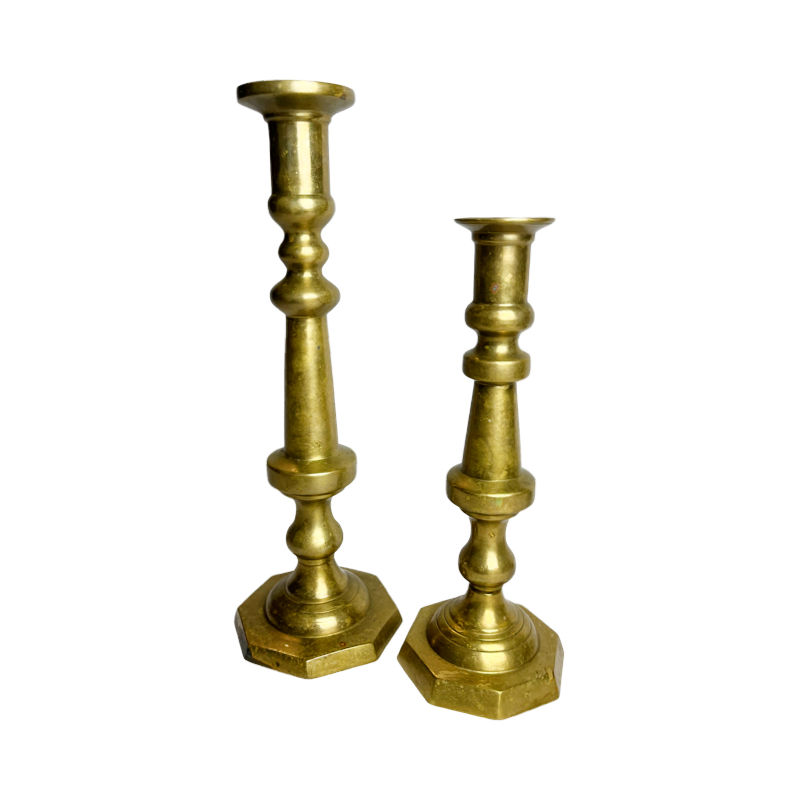 Thumbnail: Tall Mexican Heavy Brass Vintage TM Mosy Candlestick Set