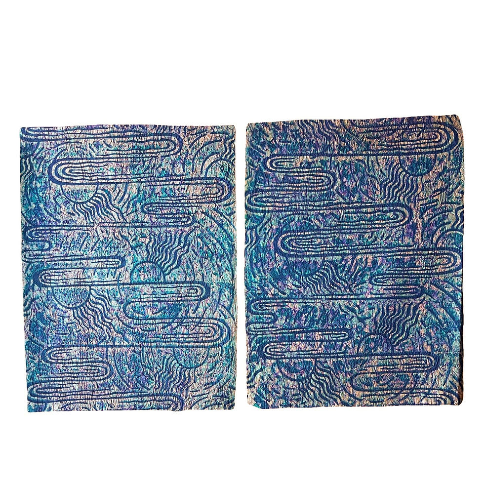 Thumbnail: Batik Wax Paper: Blue Pattern with Green & Purple Touches (Set of 2)