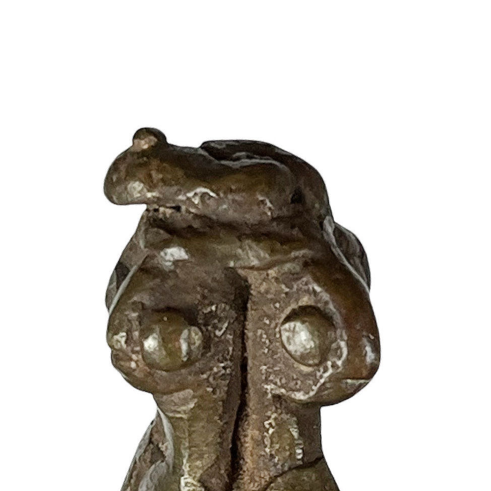 Thumbnail: African Dogon Bronze Ring Pendant with 4 Turtle Heads and Frog/Snake Size 6.75